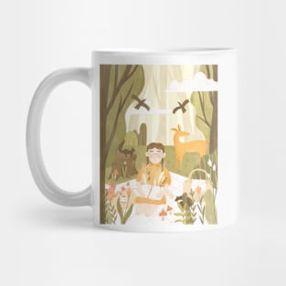 Forest girl reading landscape Mug